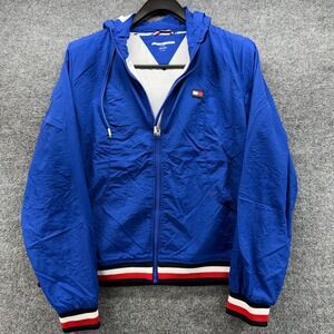 Tommy Hilfiger Sport Windbreaker Jacket Blue Hooded Zip Up Women L G